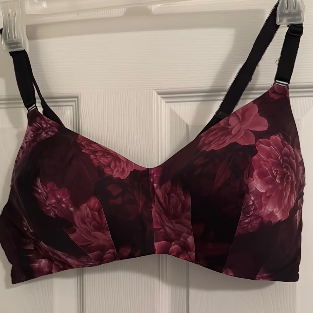 Floral Print Women's Bra - Black and Pink